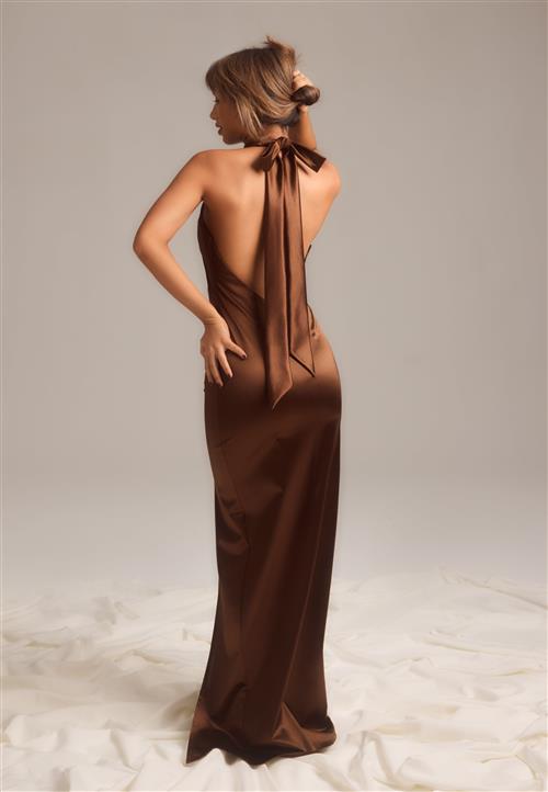 Bubbleroom Occasion Stretch Satin Halterneck Gown