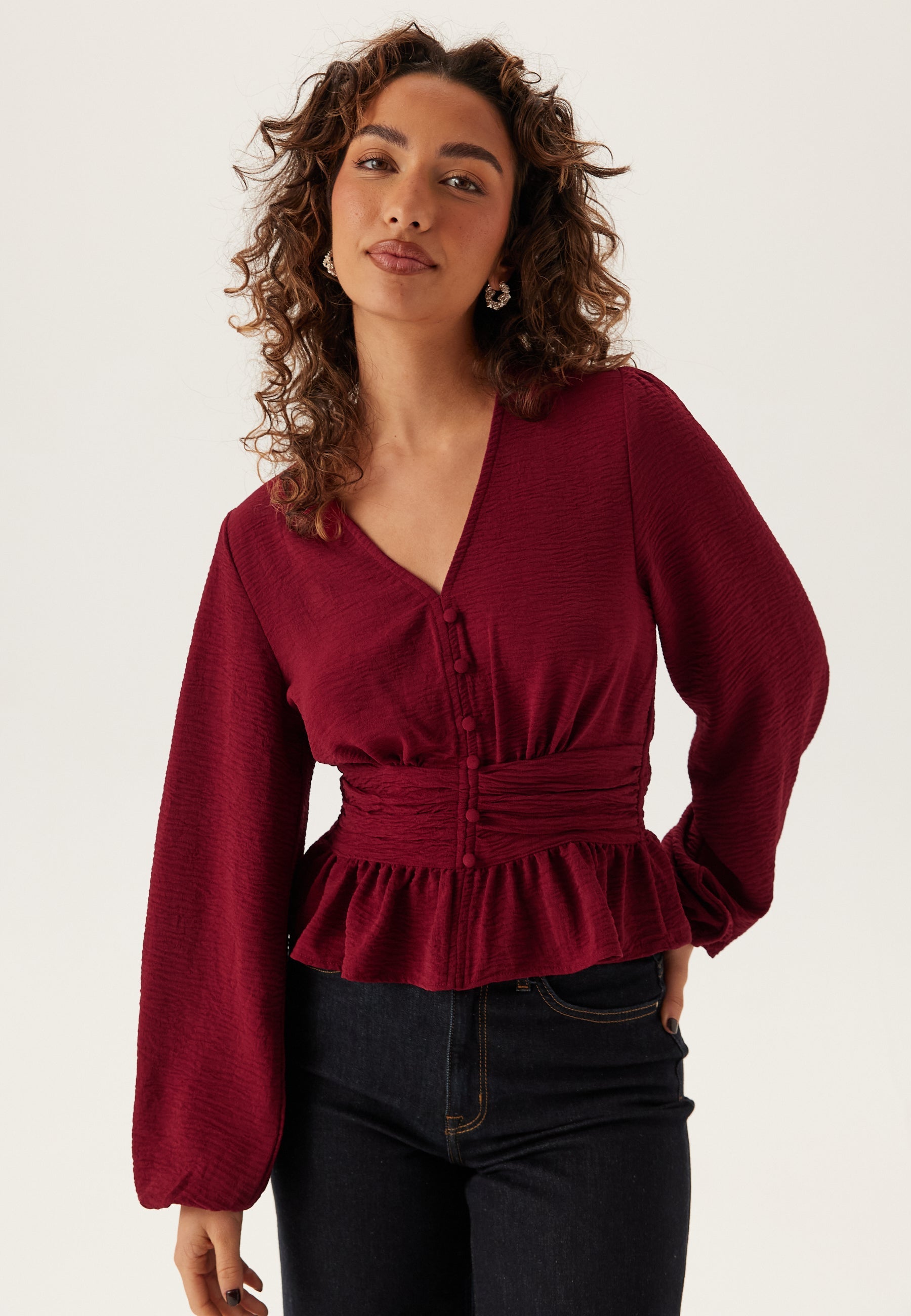 BUBBLEROOM V-neck Button Blouse