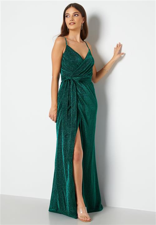 Goddiva Glitter Wrap Front Maxi Dress