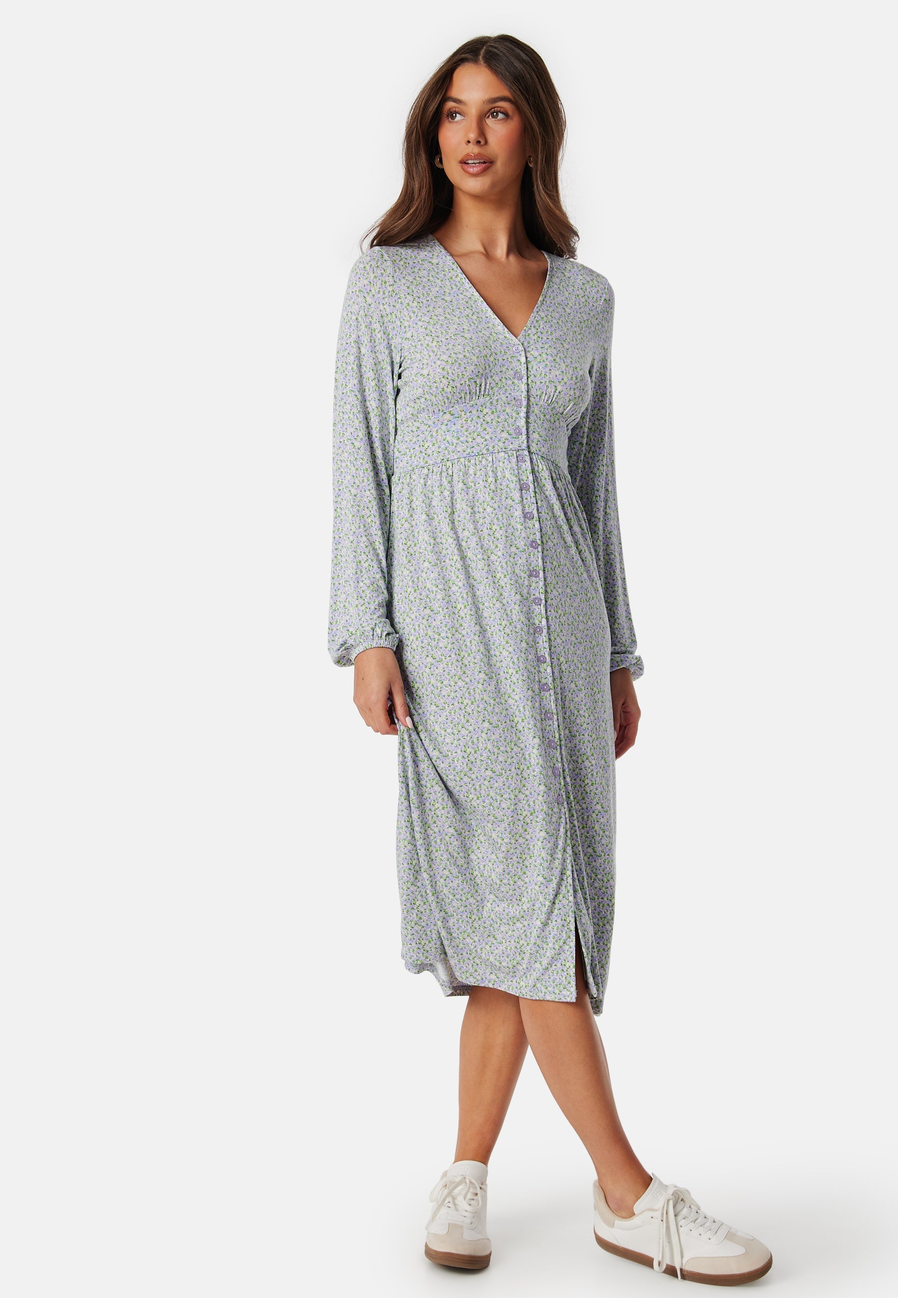 BUBBLEROOM V-neck Midi Button Dress