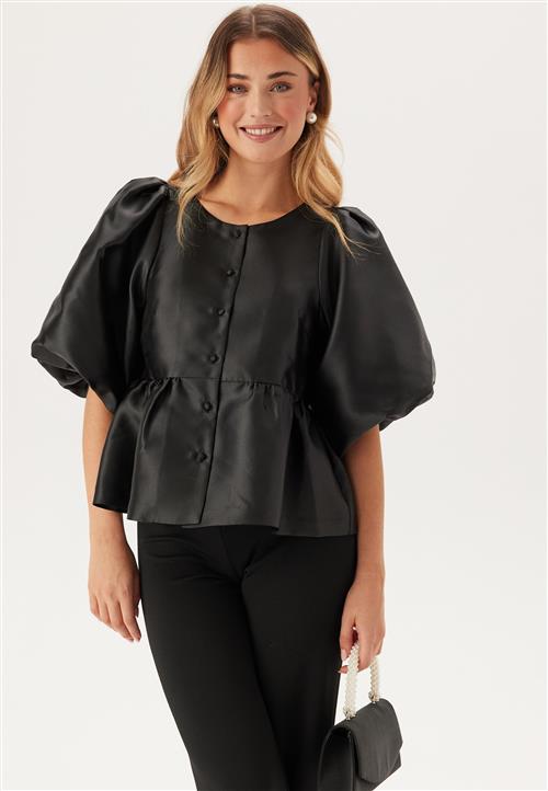 Bubbleroom Occasion Puff Sleeve Peplum Satin Blouse