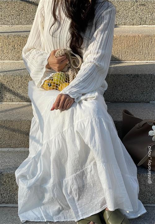 Happy Holly Cotton Dobby Dot Maxi Skirt