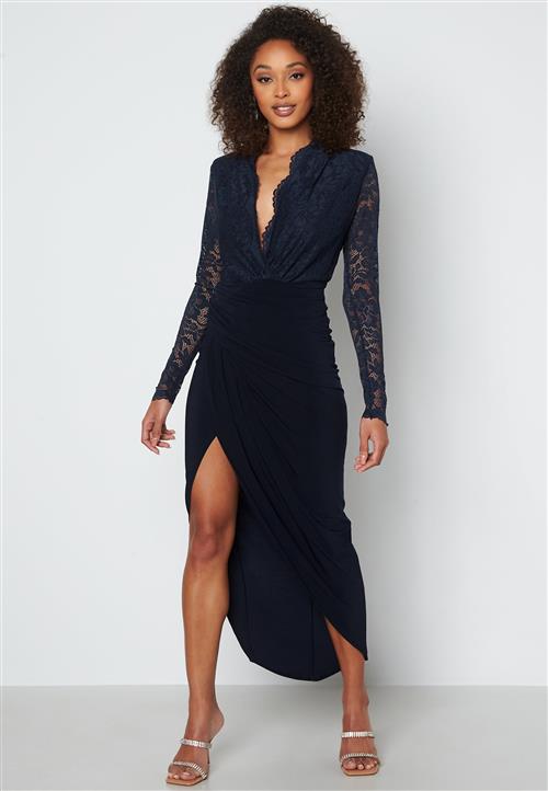 John Zack Lace Bodice Long Sleeve Rouch Dress