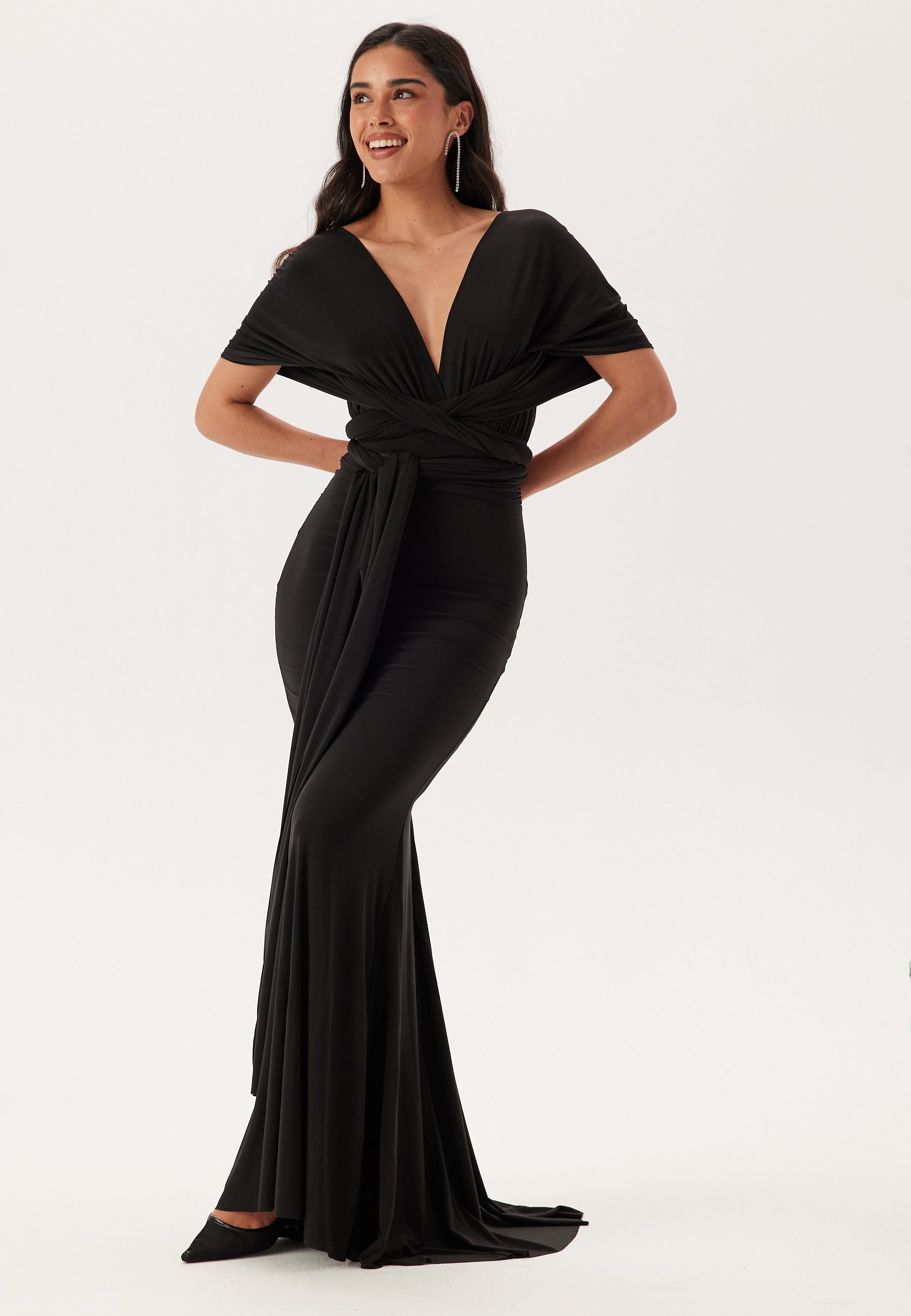 Goddiva Multi Tie Fishtail Maxi Dress