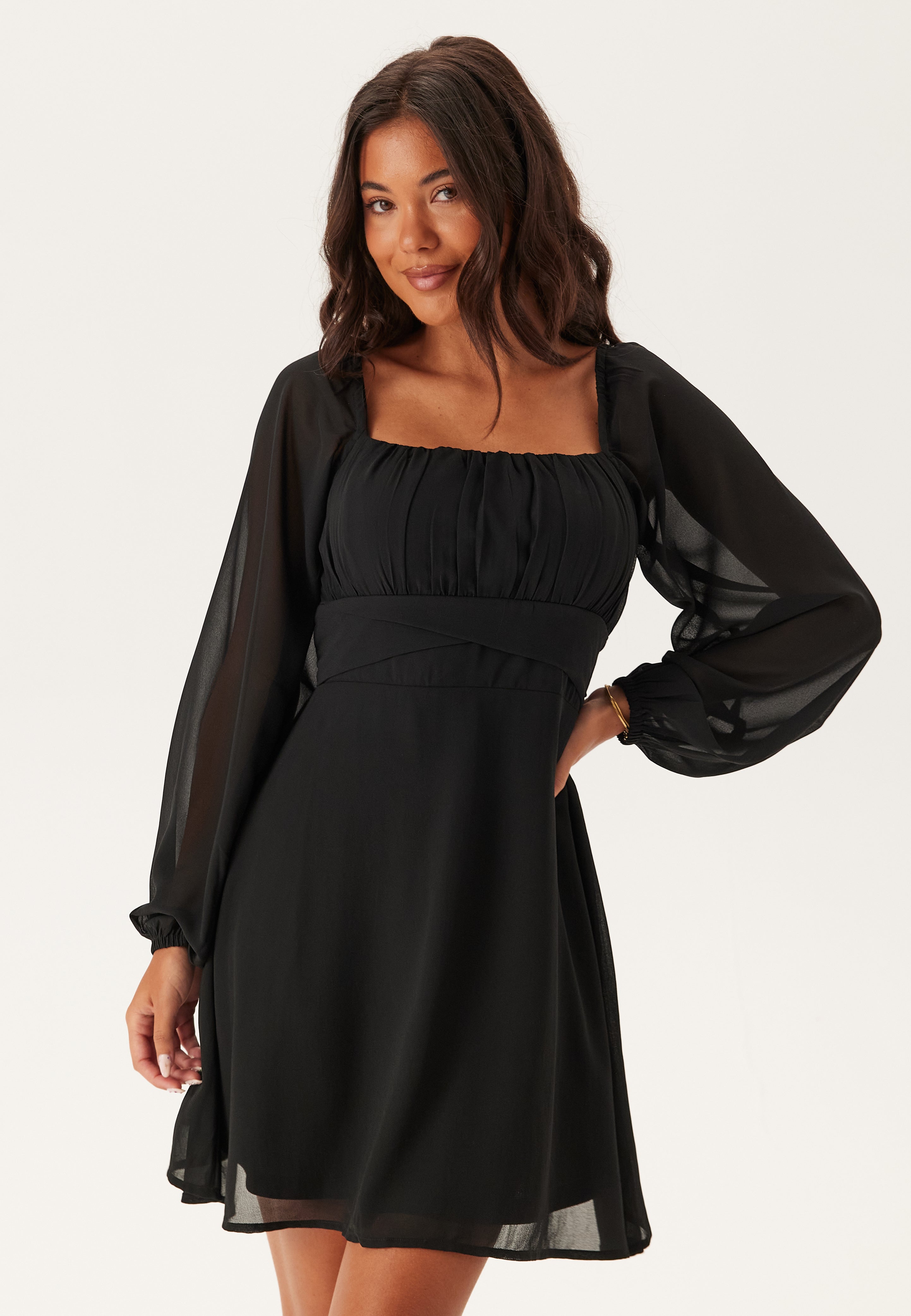 BUBBLEROOM Square Neck L/S Georgette Dress