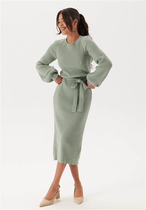 BUBBLEROOM Round Neck Rib Knitted Midi Dress
