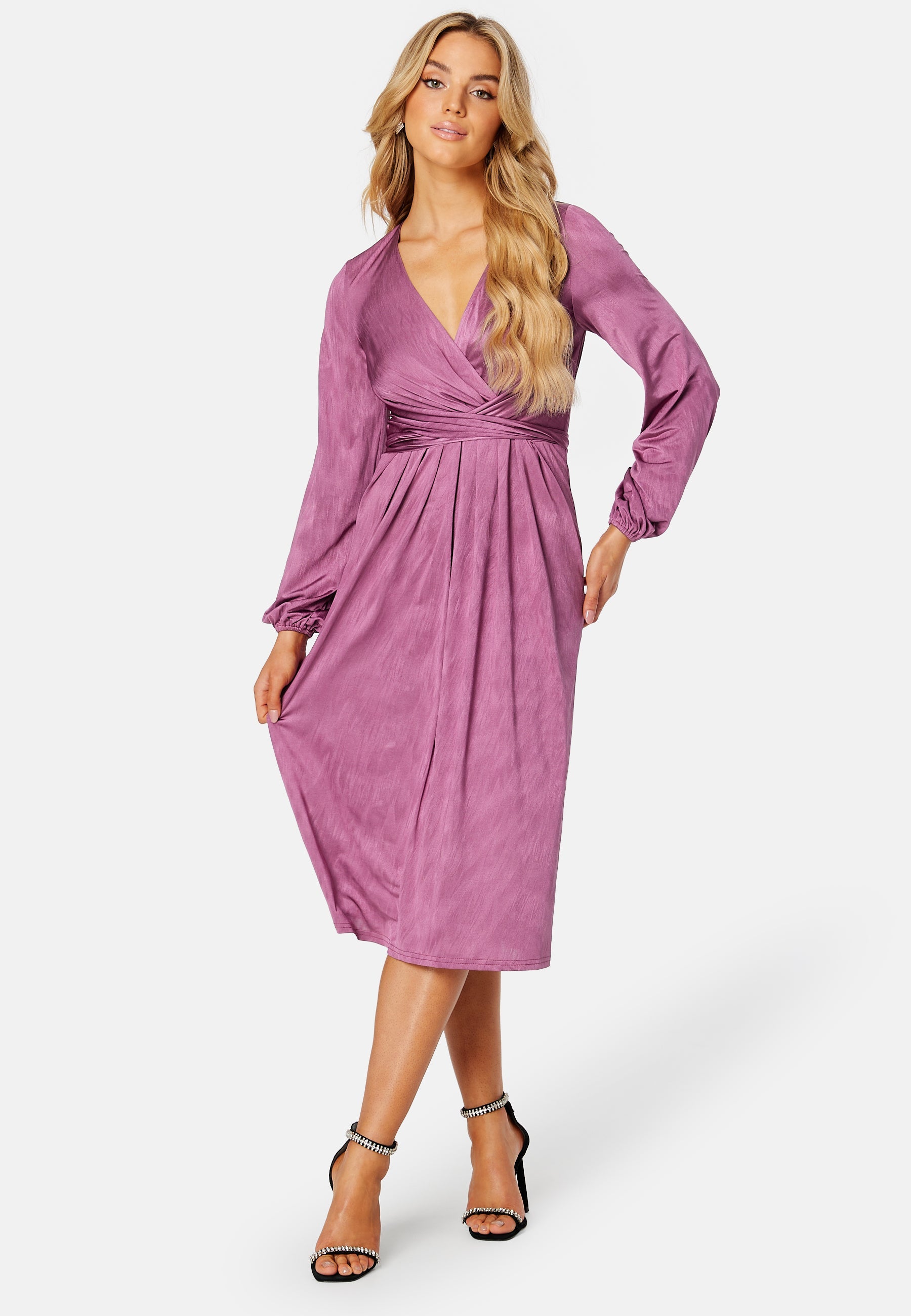 Bubbleroom Occasion Wrap Tie Midi Dress