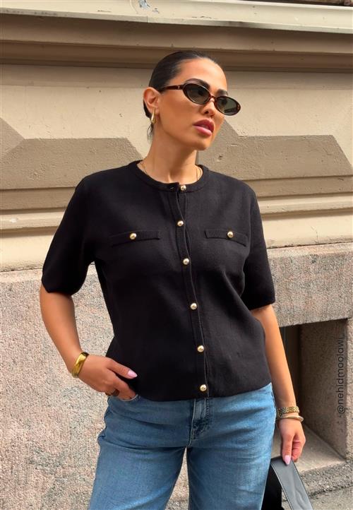 BUBBLEROOM Knitted Gold Button Cardigan