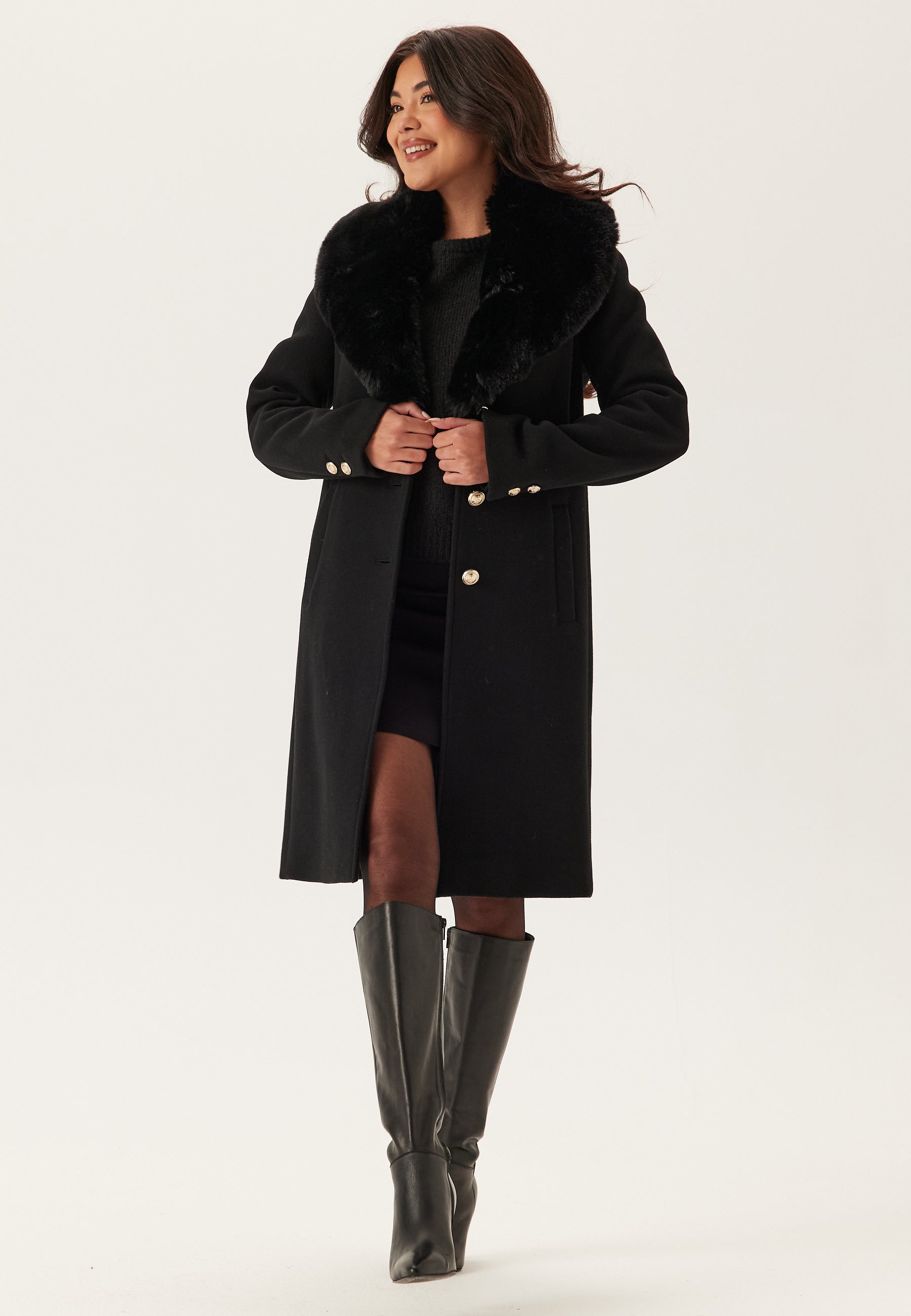 Chiara Forthi Fur Collar Wool Blend Coat