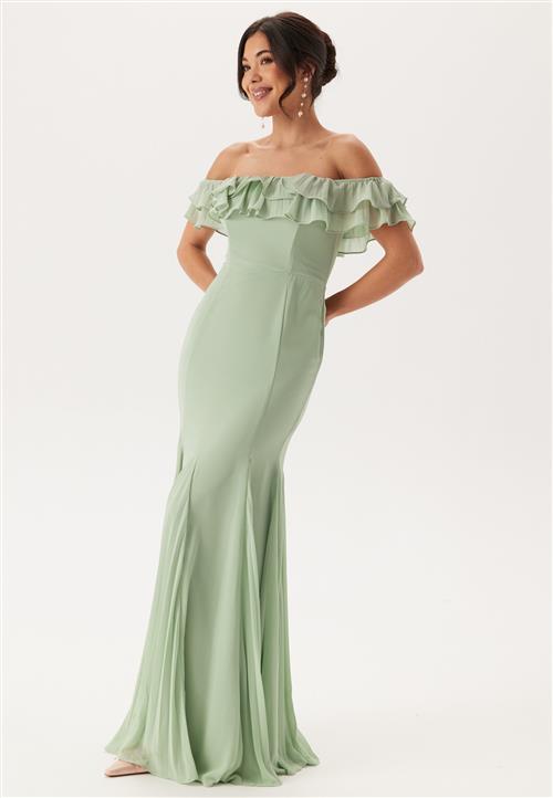Goddiva Frilly Chiffon Off Shoulder Maxi Dress
