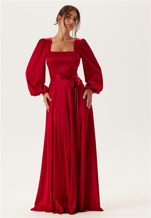 Goddiva Satin Volume Sleeve Maxi Dress