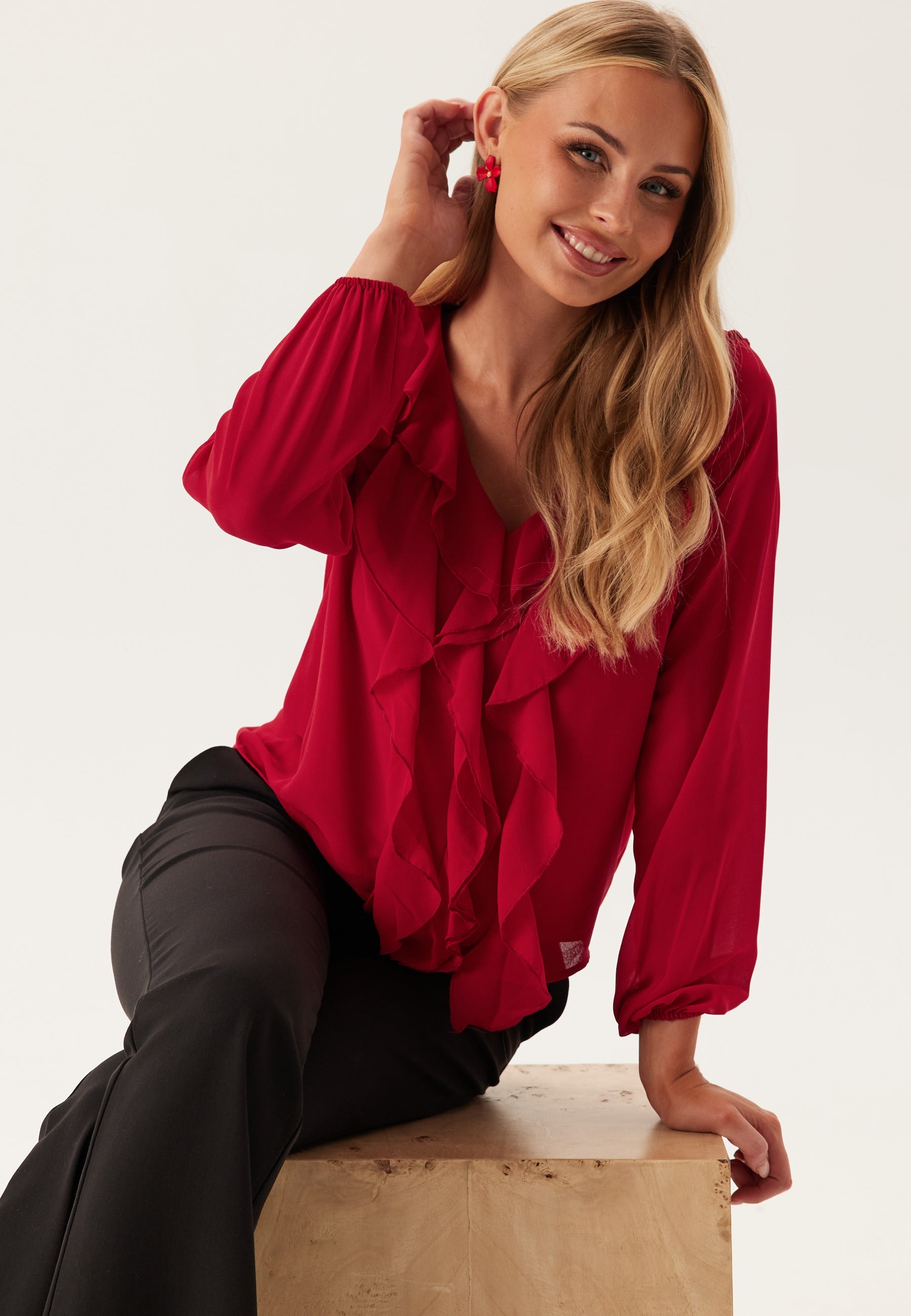 VILA Viane L/S V-NECK FRILL TOP V-N