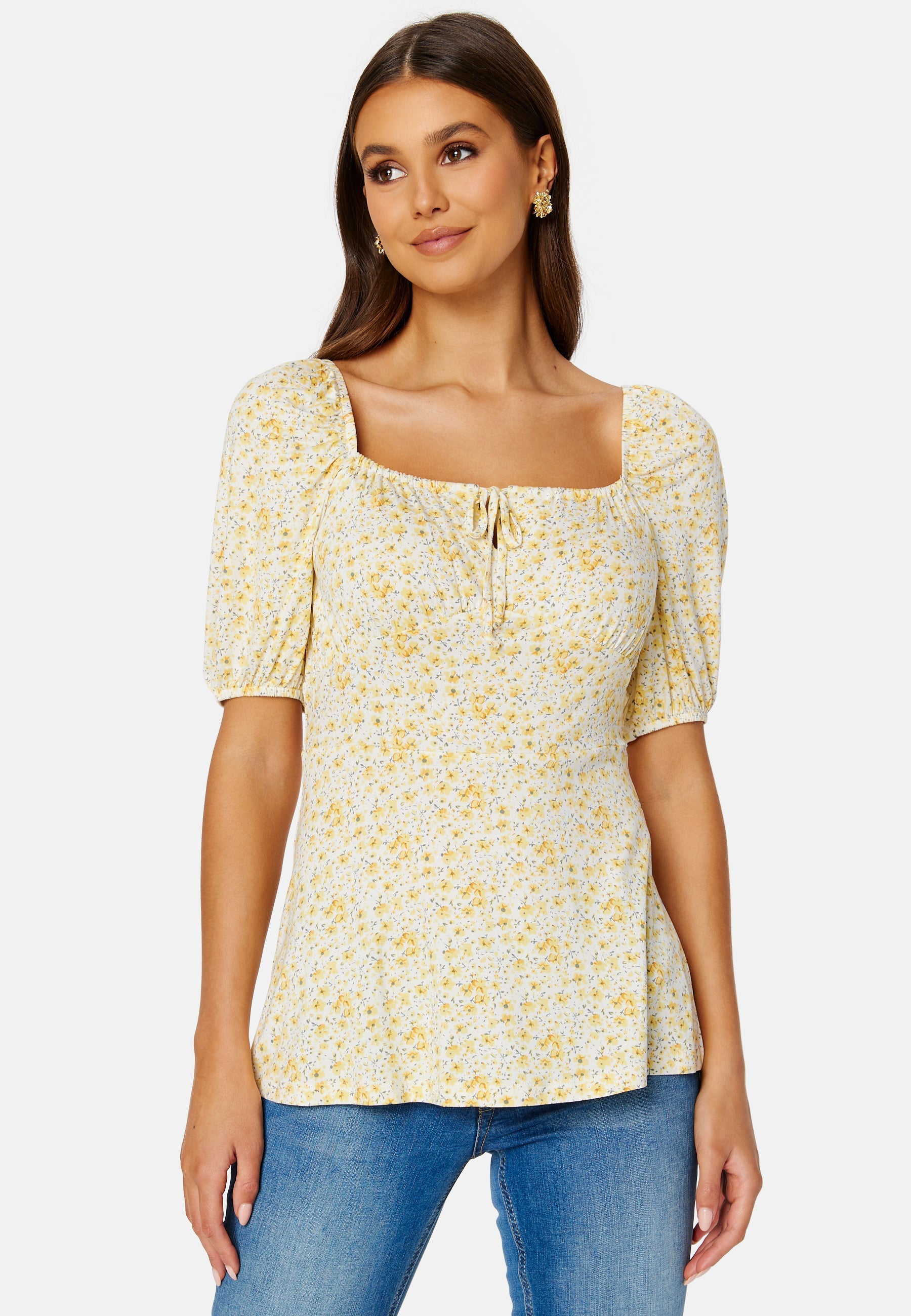 Happy Holly Ruched Short Sleeve Tie Top