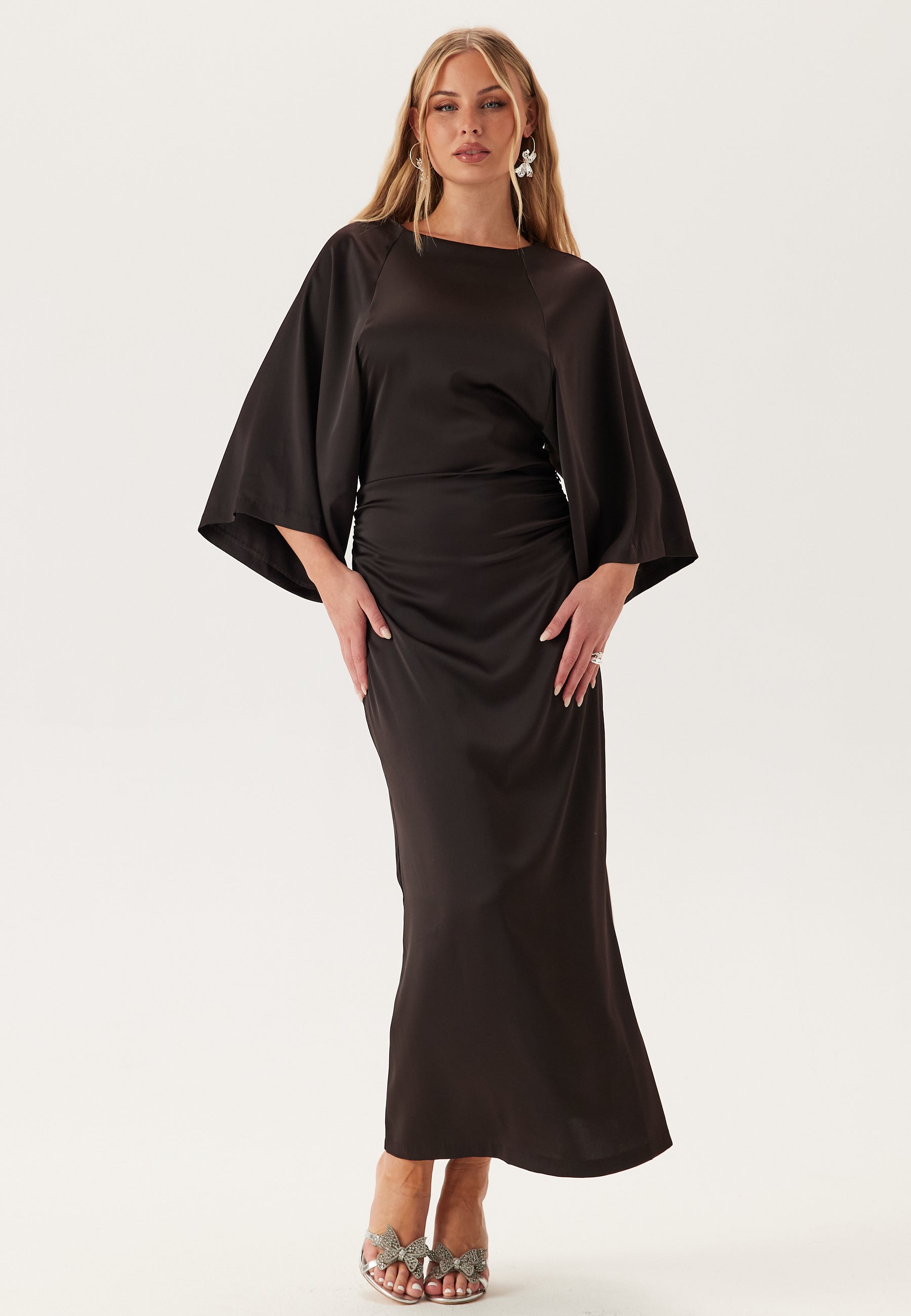 Bubbleroom Occasion Wide Sleeve Satin Ankle Dress