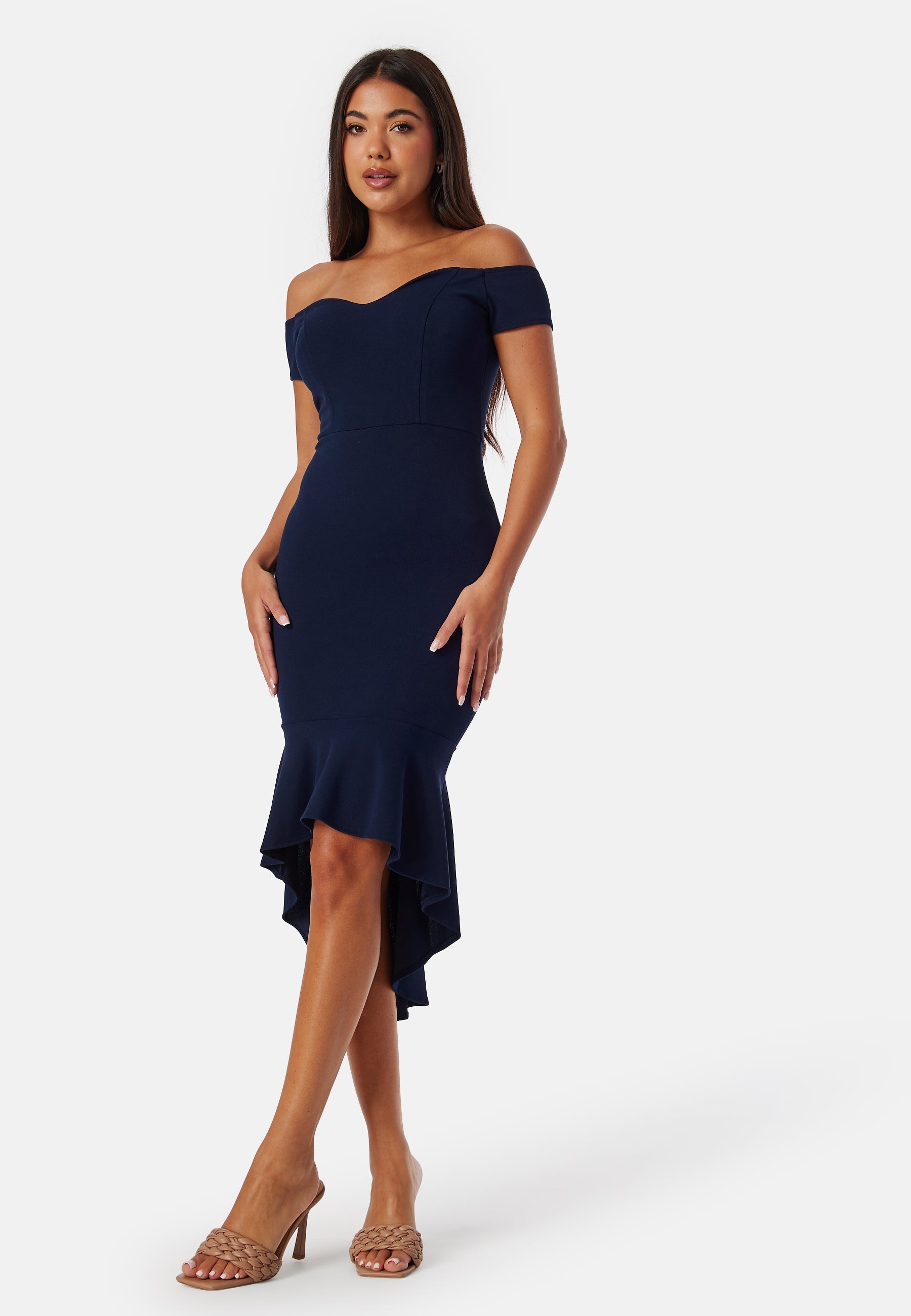 John Zack Off Shoulder Frill High Low Dress