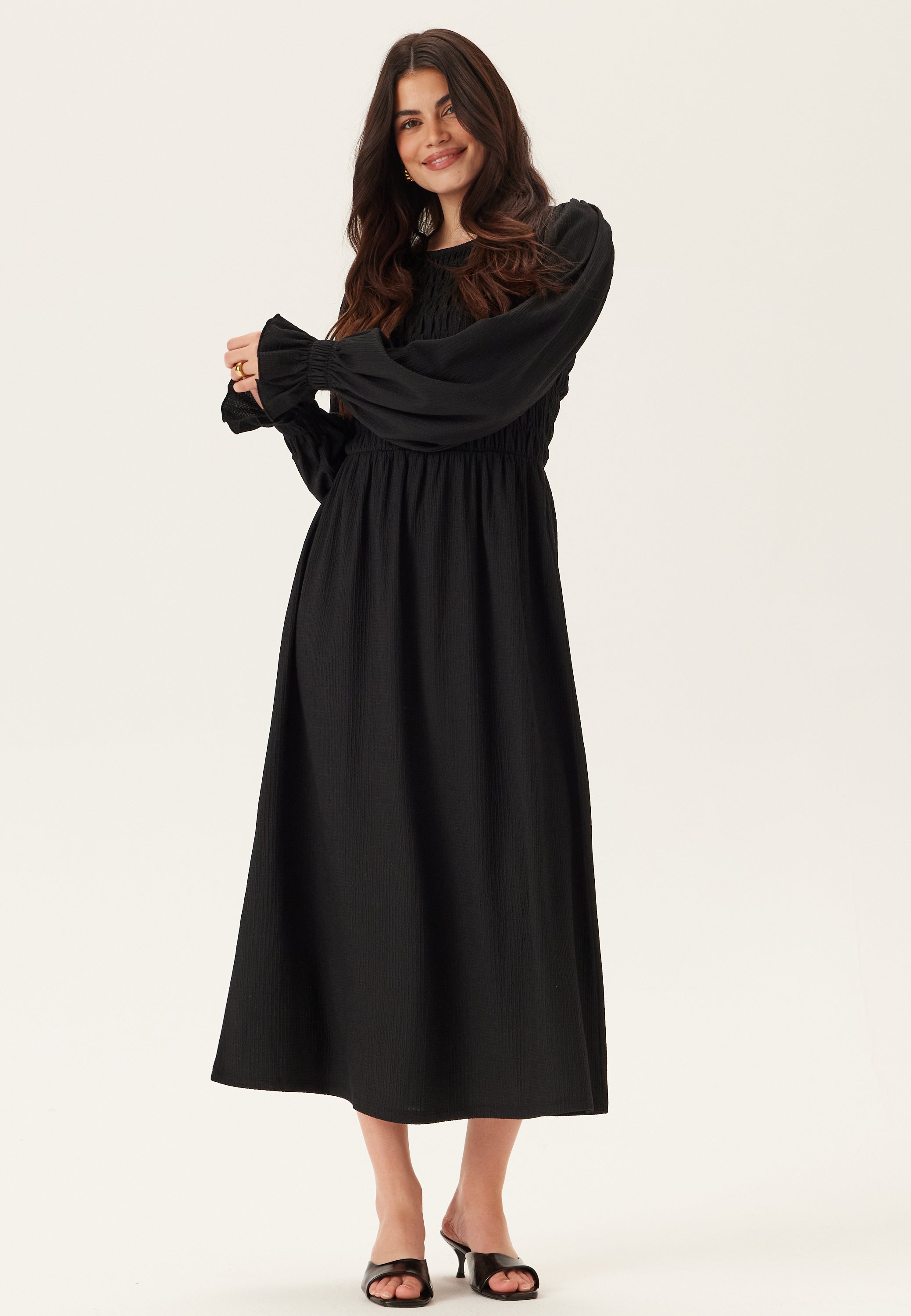 BUBBLEROOM Structure Long Sleeve Midi Dress