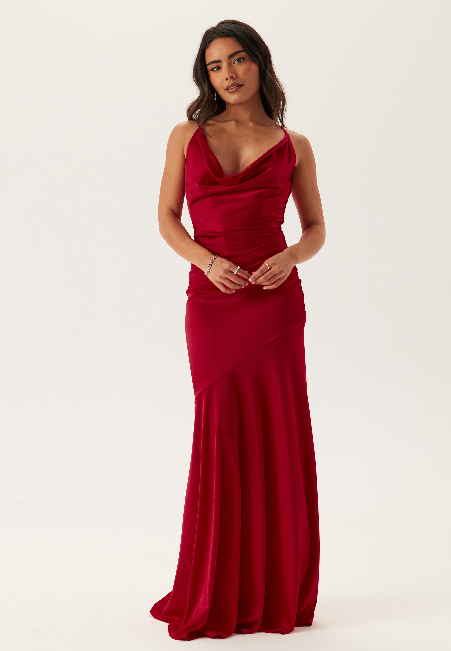 Goddiva Satin Cowl Neck Maxi Dress