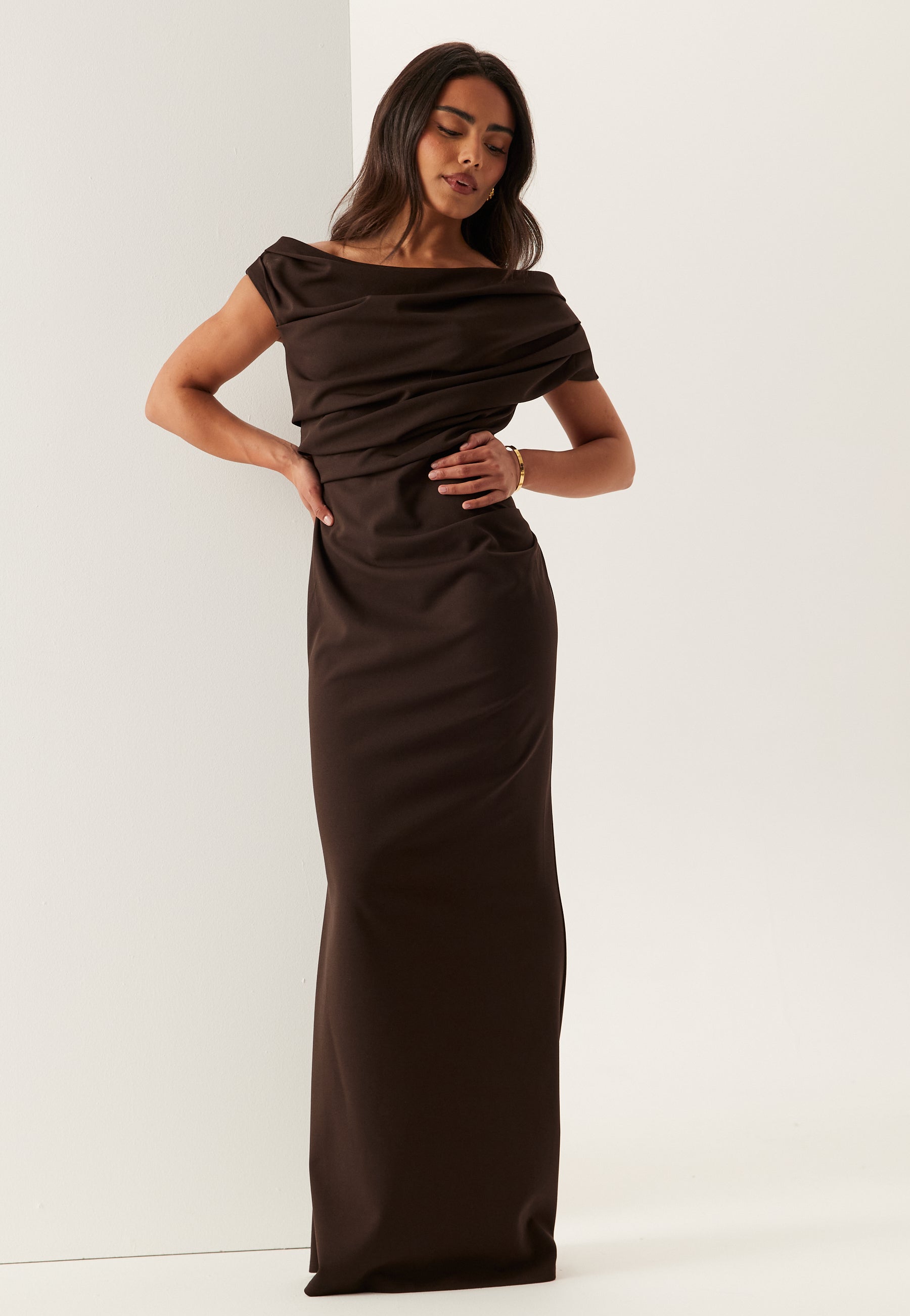 BUBBLEROOM OCCASION Asymmetric Draped Maxi Dress