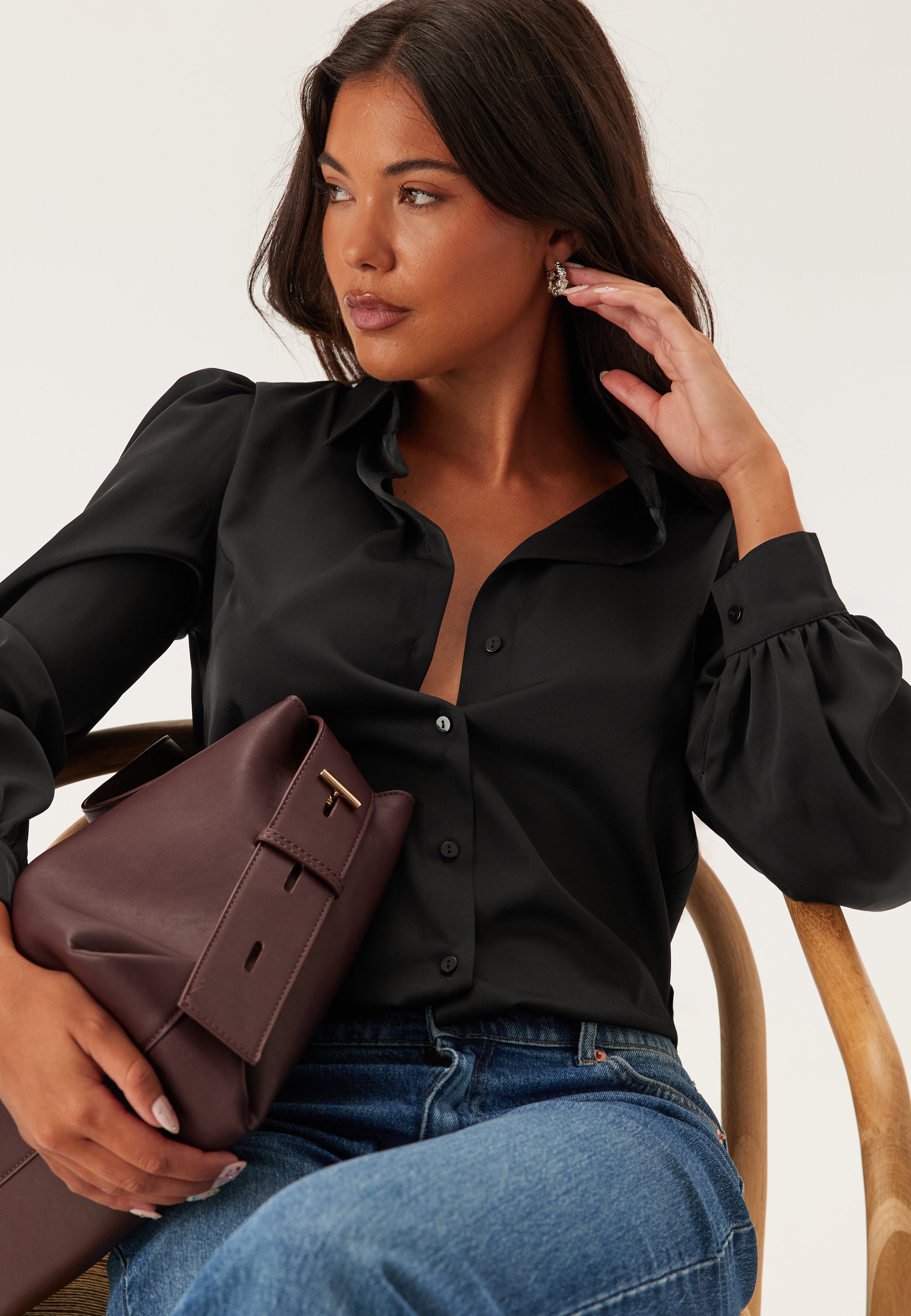 BUBBLEROOM Puff Sleeve Satin Shirt