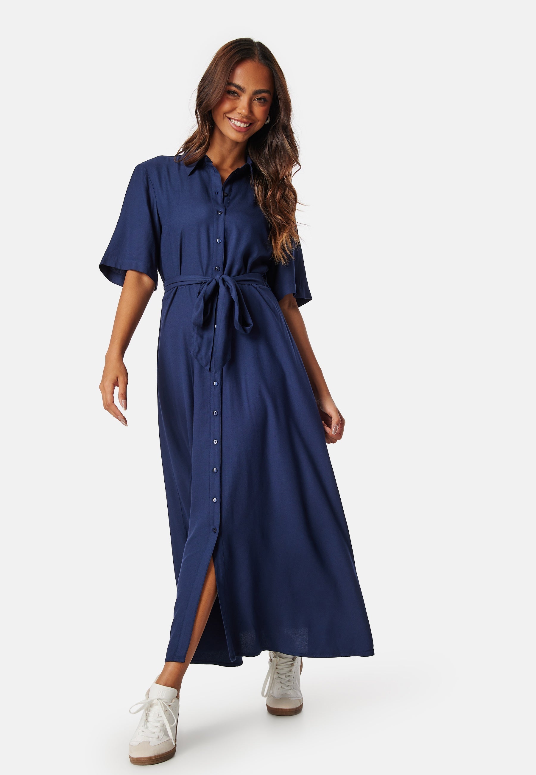 Happy Holly Viscose Belted Shirt Dress