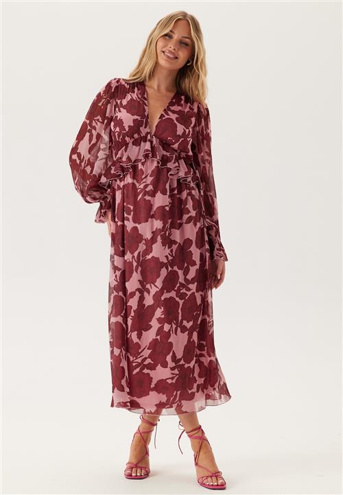 Bubbleroom Occasion Frill L/S Chiffon Midi Dress