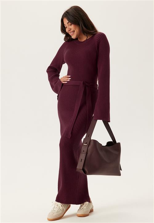 BUBBLEROOM Round Neck Rib Knitted Maxi Dress