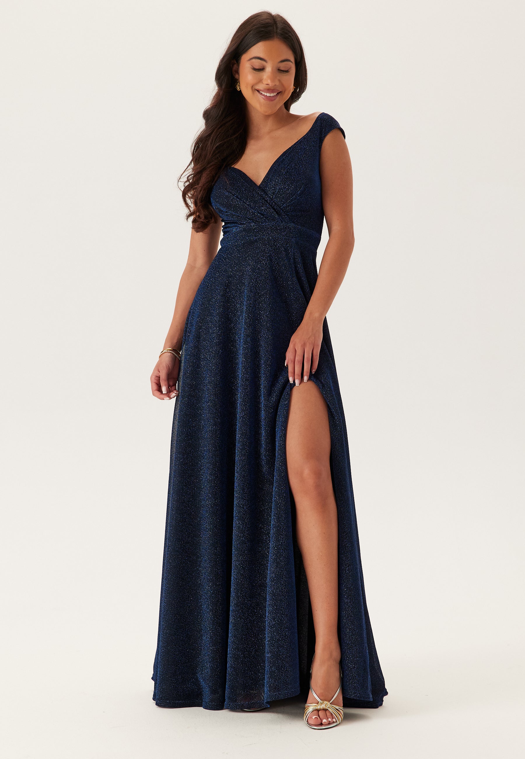 Goddiva Glitter Wrap Maxi Dress