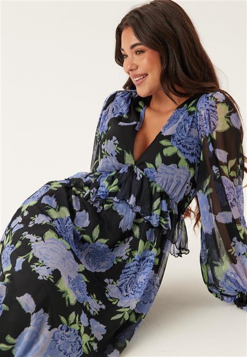 Bubbleroom Occasion Frill L/S Chiffon Midi Dress