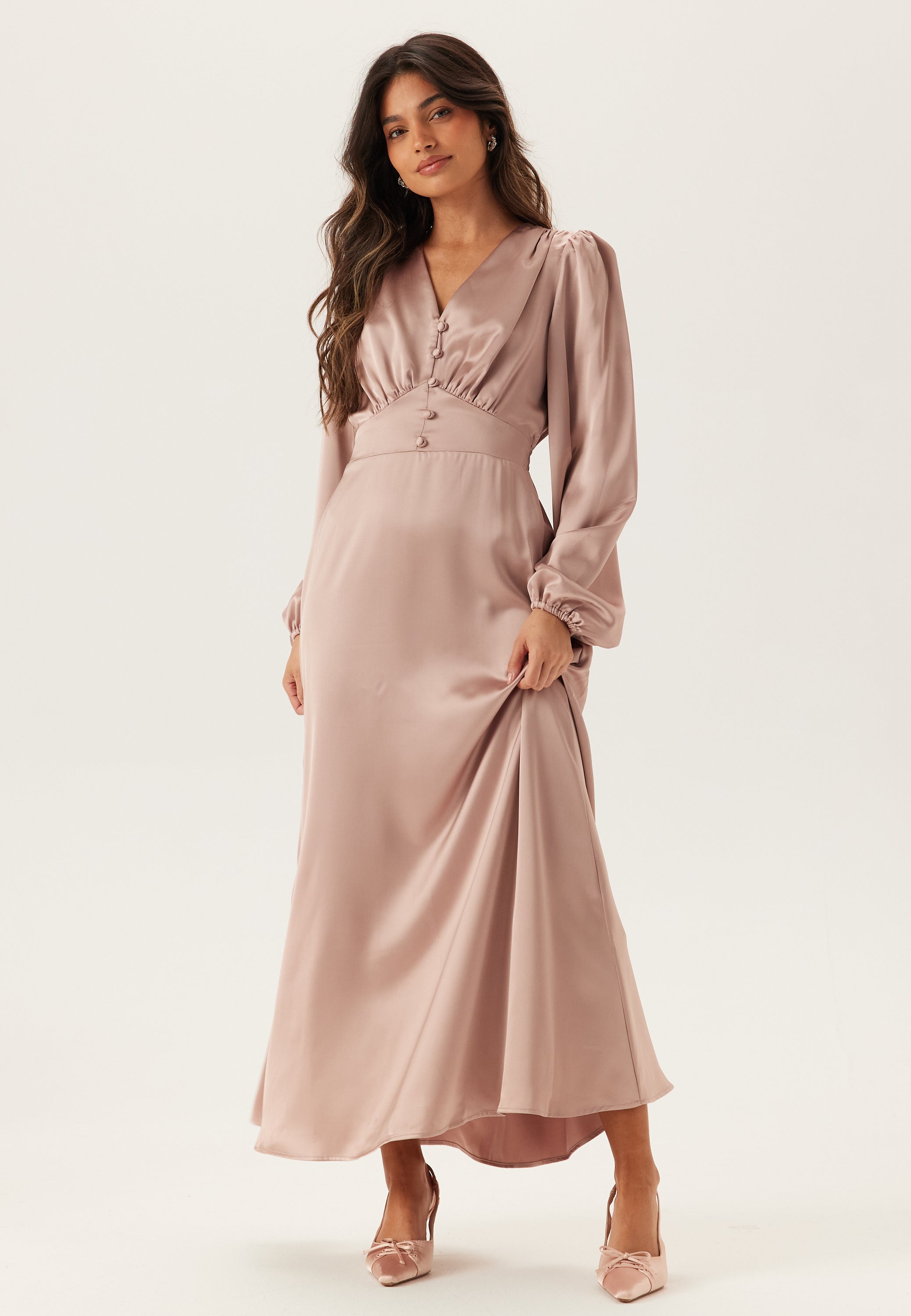 BUBBLEROOM Satin V-neck Maxi Dress