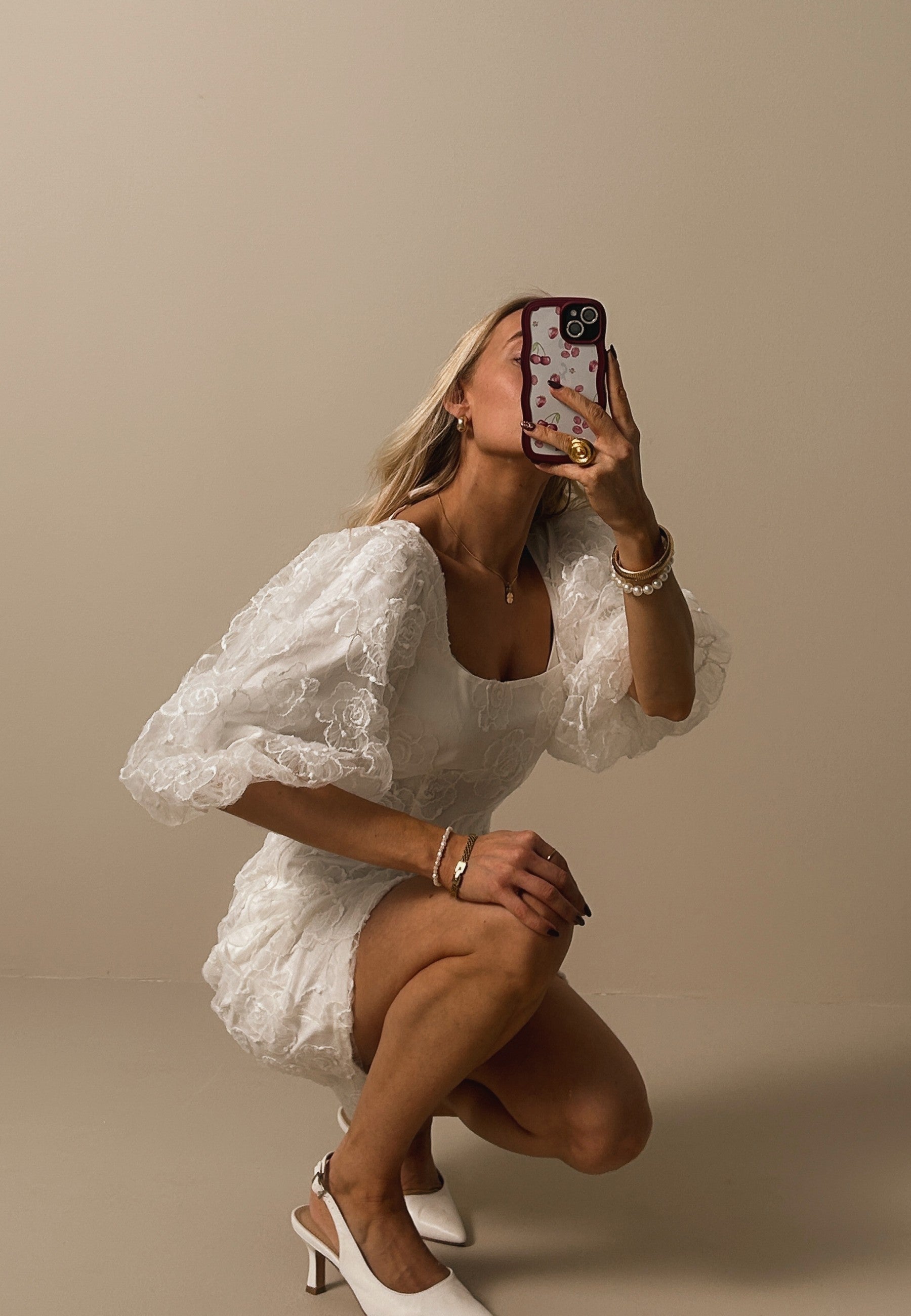 Bubbleroom Occasion Puff Sleeve Embroidered Dress