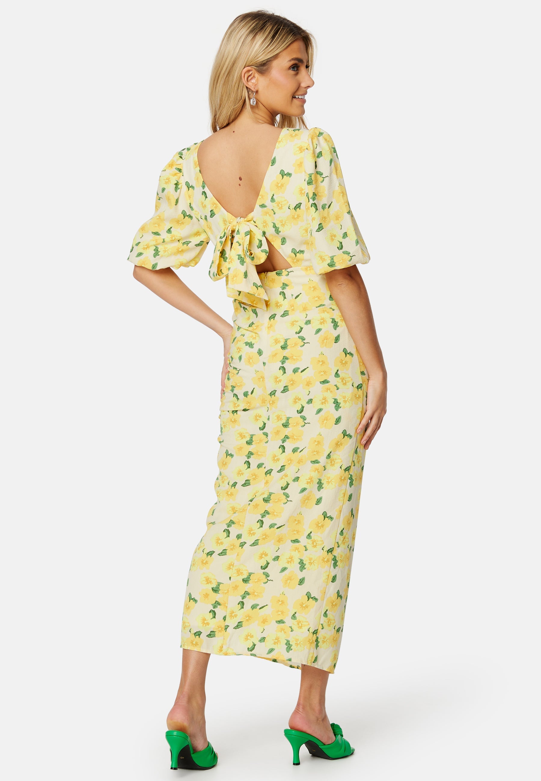 Bubbleroom Occasion Puff Sleeve Bow Midi Dress