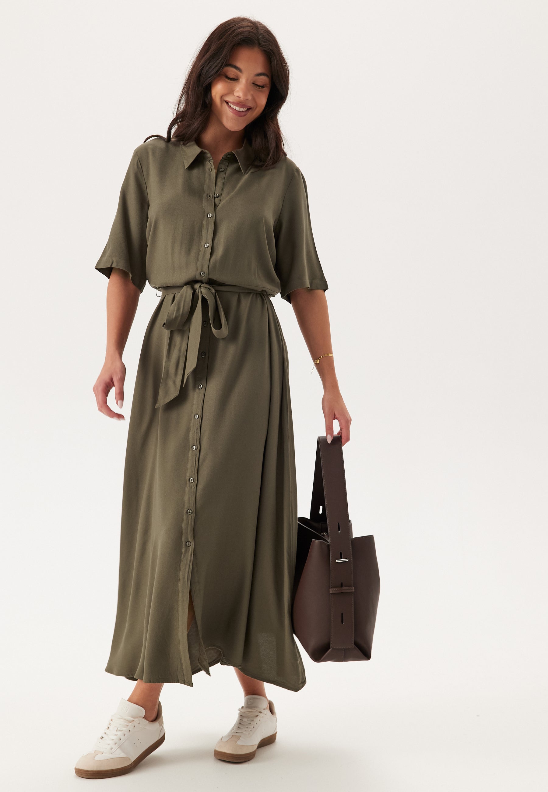 Happy Holly Viscose Belted Shirt Dress