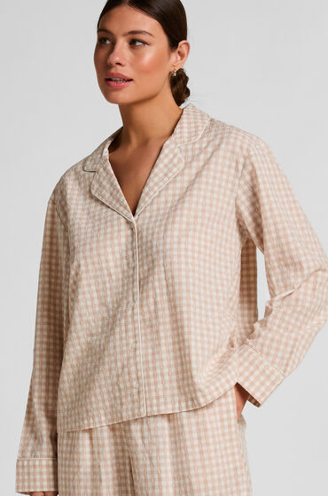 Hunkemöller Dobby Pyjamas Jakke i Vævet Bomuld Beige