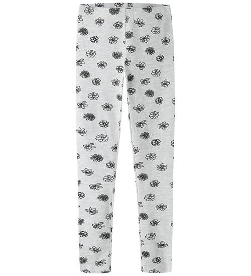 Name It Leggings - NkfVivian - Light Grey Melange/Flowers AOP