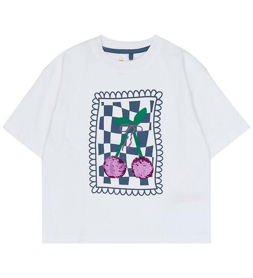 The New T-shirt - TnSimone - Bright White m. Print/Pailletter