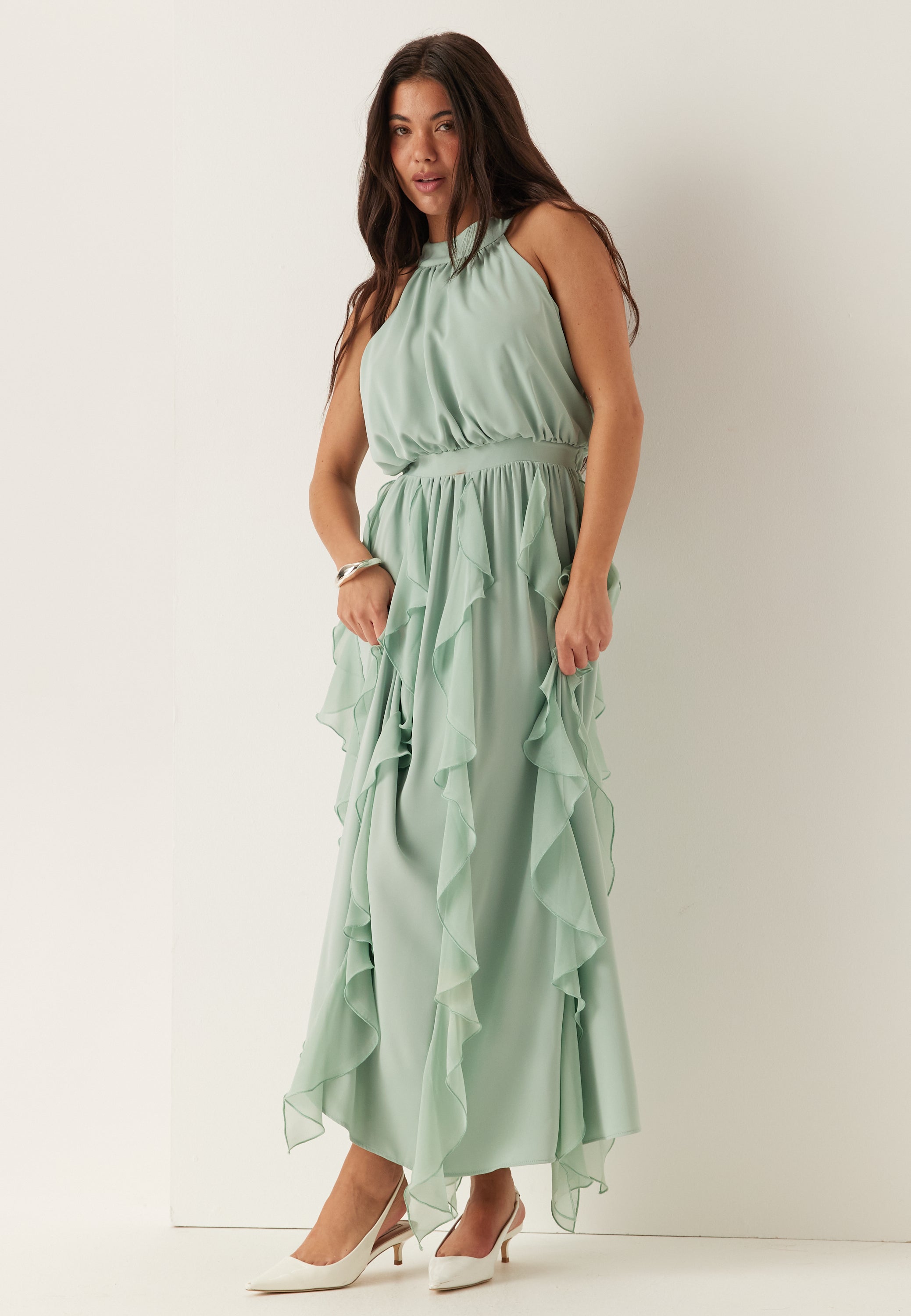 Bubbleroom Occasion Frill Halterneck Ankle Dress
