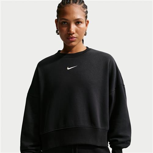 Oversized Nike Phoenix Fleece-sweatshirt med rund hals til kvinder - sort