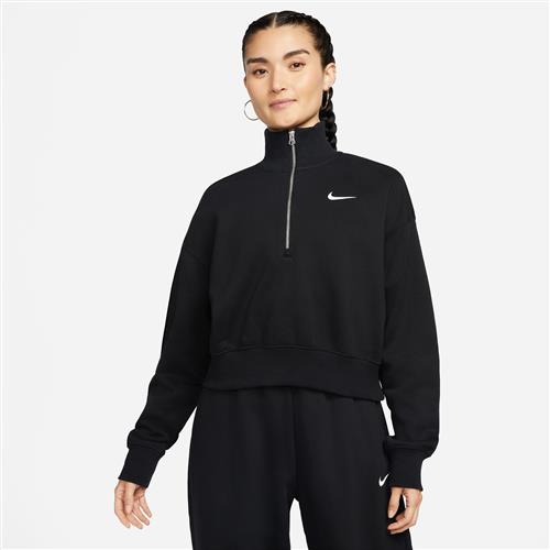 Nike Phoenix Fleece-sweatshirt med kort snit og 1/4 lynlås til kvinder - sort