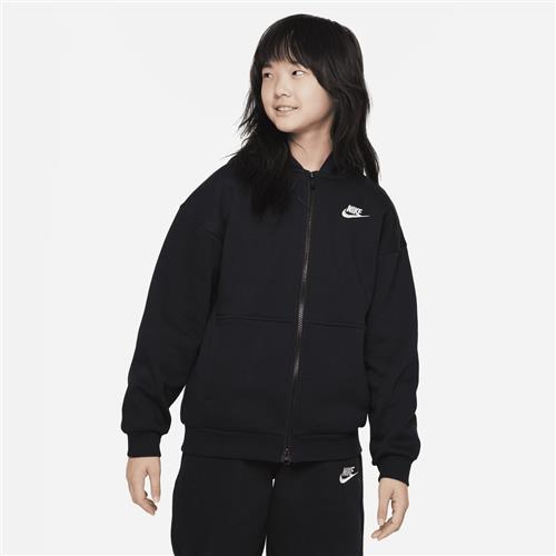 Oversized Nike Club Fleece-hættetrøje med lynlås til større børn - sort