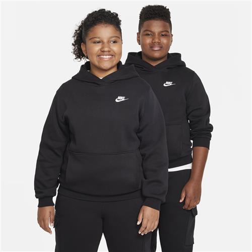 Nike Club Fleece-pullover-hættetrøje (udvidet størrelse) til større børn - sort