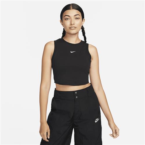 Stram, maskinstrikket Nike Chill-mini-tanktop med kort snit til kvinder - sort