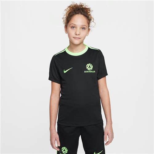 Maskinstrikket Australien Academy Pro Nike Dri-FIT-fodboldtrøje med korte ærmer til større børn - sort