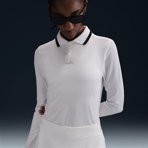 Langærmet Nike Tour Dri-FIT UV Protection-golfpolotrøje til kvinder - hvid