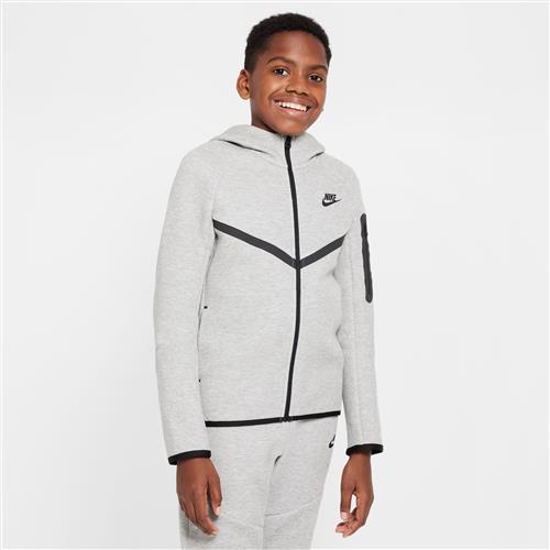 Nike Tech Fleece-hættetrøje med lynlås til større børn - grå