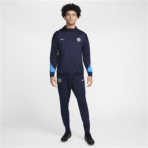 Maskinstrikket Chelsea FC Strike Nike Dri-FiT-fodboldtracksuit med hætte til mænd - blå