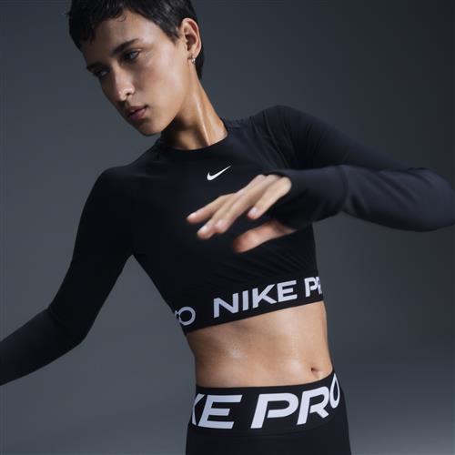 Kort Nike Pro Dri-FIT-top med lange ærmer til kvinder - sort