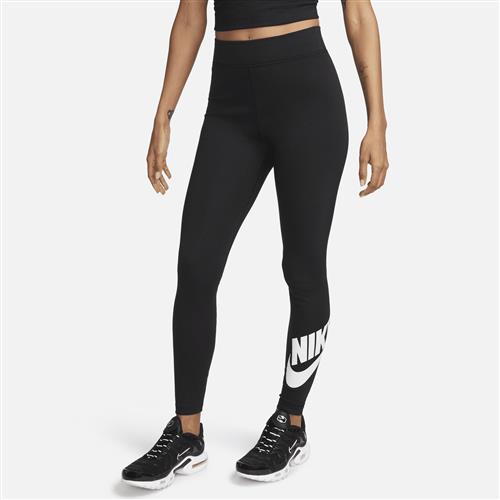 Højtaljede Nike Classics-leggings med grafik til kvinder - sort