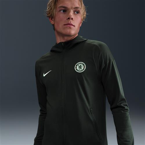 Maskinstrikket Chelsea FC Strike Nike Dri-FiT-fodboldløbejakke med hætte til mænd - grøn