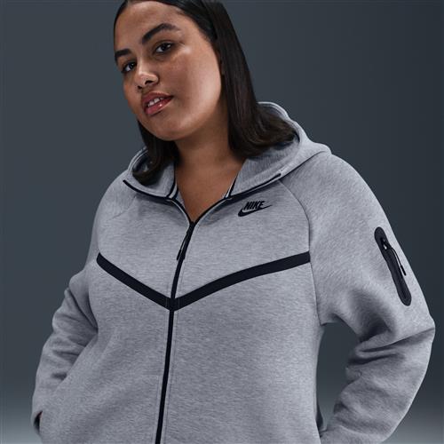 Nike Tech Fleece Windrunner–hættetrøje med lynlås i fuld længde til kvinder (plus size) - grå