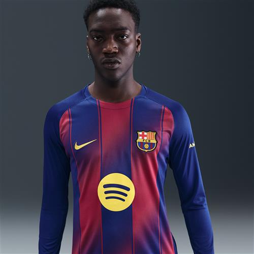 Langærmet FC Barcelona 2025/26 Stadium Home Nike Dri-FIT Replica-fodboldspillertrøje til mænd - blå